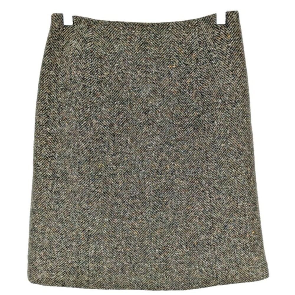 BLOOMINGDALES VTG Skirt SIZE 4P Wool/Silk Green Tweed Old Money Preppy